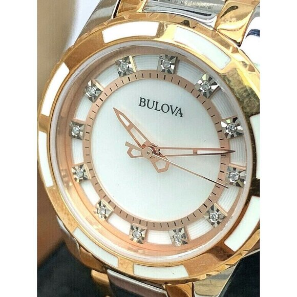 Bulova Women's Watch 98P134 MOP Diamond Dial Quartz Two Tone Stainless S…